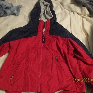 l.l. bean kids pull over hooded jscket sz s 4 red & blue
